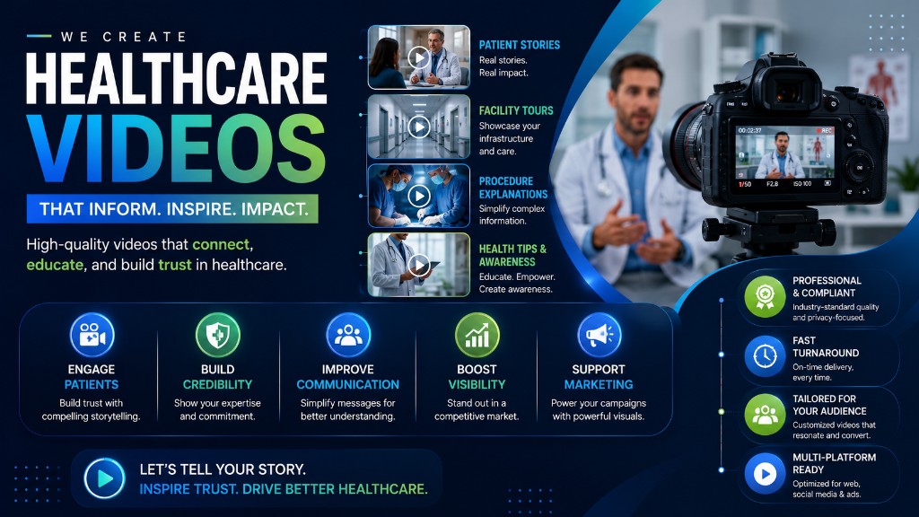 Healthcare video production services in India — patient stories, facility tours, procedure explainers, and health awareness videos for hospitals and clinics by Red Hot Media House