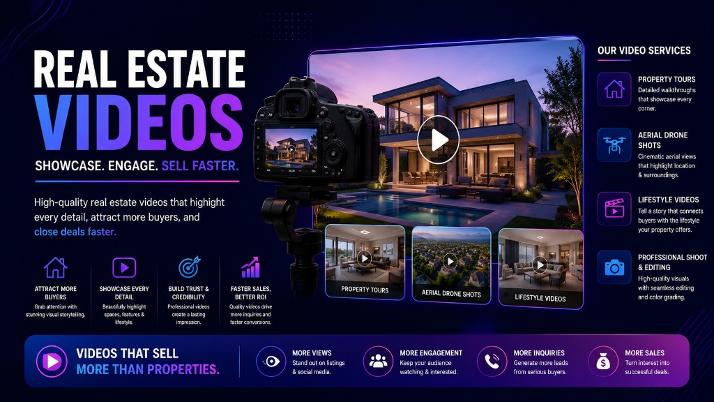 Real estate video production services in India — property tours, aerial drone shots, lifestyle videos, and professional editing for faster sales by Red Hot Media House